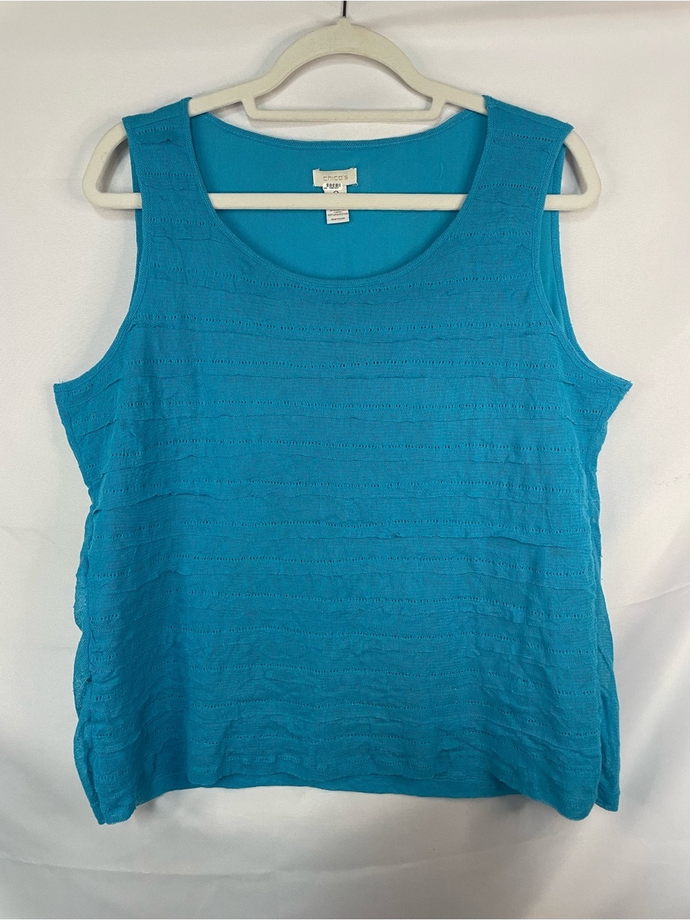 Chicos turquoise casual blouse/tank top. Very bright and lacy like.